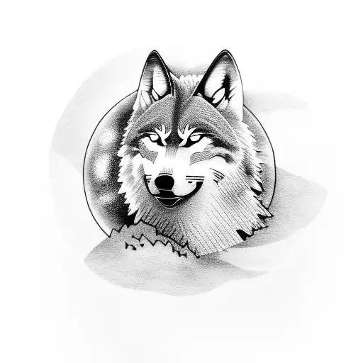 A Tattoo Of A Wolf Howling At The Moon In A Blackwork Style