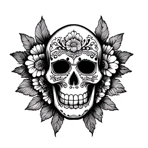 Mexican Skull In Hohloma Style