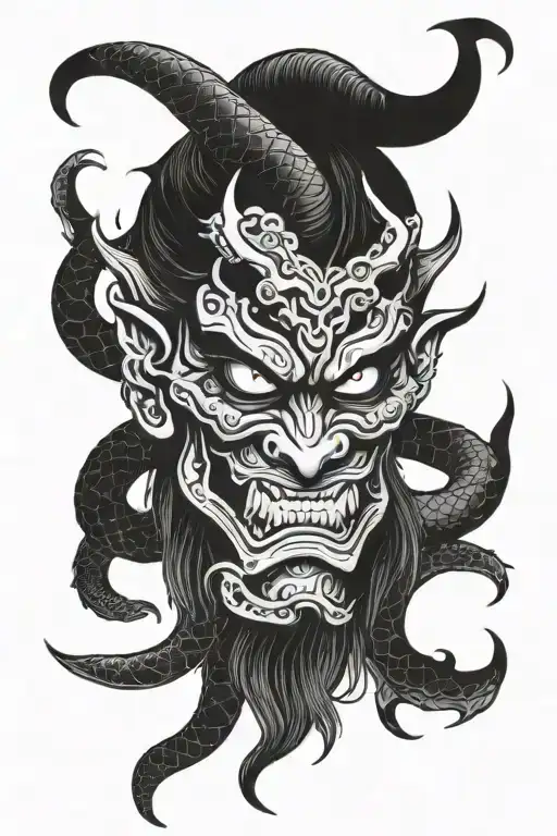 Oni Mask With Devil Body Snake