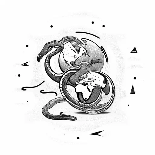 A Snake Coiled Around A Globe With Various Landmarks Representing Different Countries