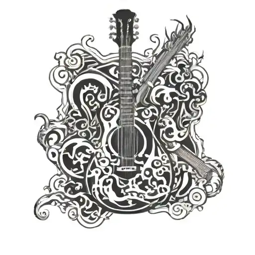 A Guitar Engulfed In Flames With Anarchist Symbols Intertwined In The Design