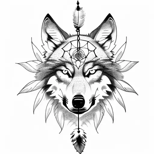 Wolf With Dream Catcher With Trees
