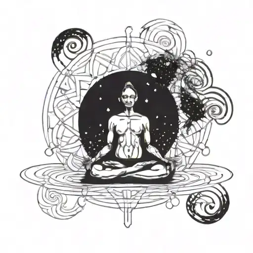 Meditation Pose Surrounded By Swirling Galaxy Patterns