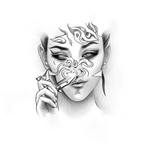 Woman With Smoke Coming Out Of Her Eyes And Smoke And Doves In The Background