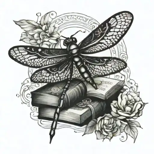 Classic Book Titles And A Dragonfly Hovering