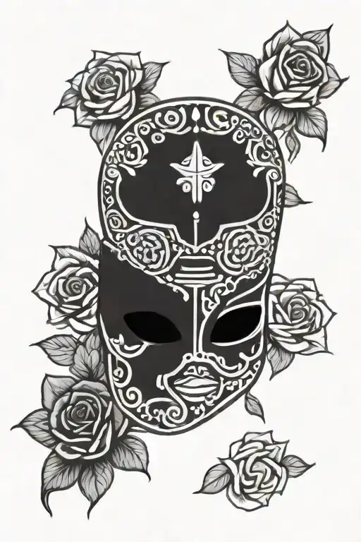 Mexican Wrestling Mask Surrounded With Roses