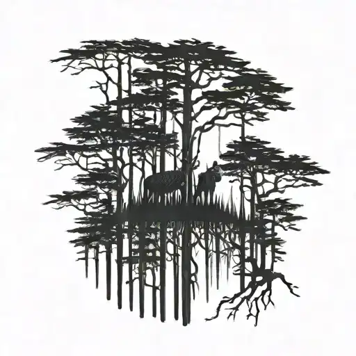 Tall Trees With Growling Animal