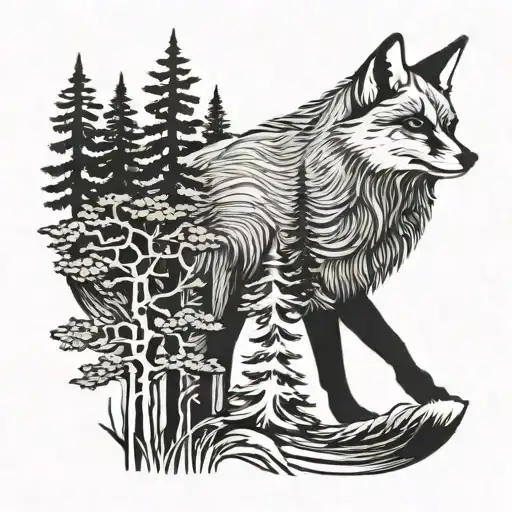 Tall Trees With Growling Fox