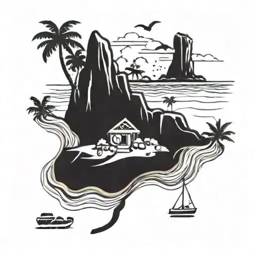 A Tattoo Design Combining Elements Of Pebble Beach And Tulum To Represent Your Favorite Places