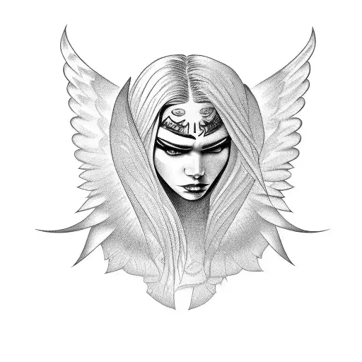 Angry Female Angel With Black Hair Neo Tribal