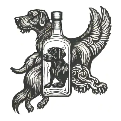 A Stylized Whiskey Bottle With A Dog Silhouette In The Background