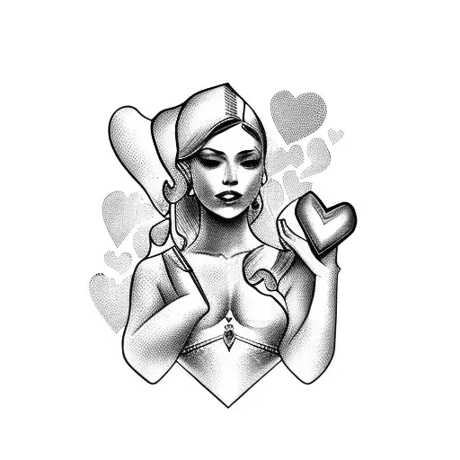 Miss Justice Holding Money And A Heart On Her Balance