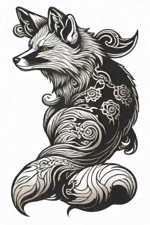 Fox In Japanese Style 3D Looking Left