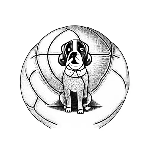 A Dog Sitting On A Basketball With Nature Scenery In The Background