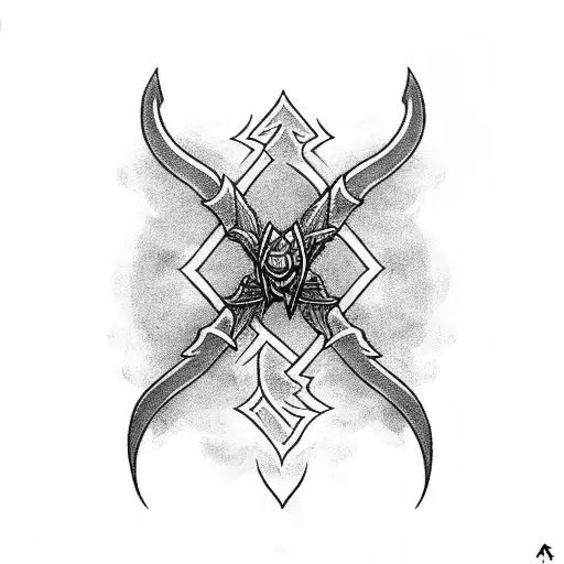 A Blackwork Tattoo Of Odin's Spear Gungnir Intertwined With A Crow