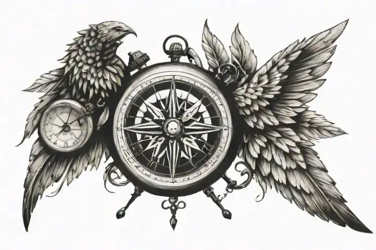 Wings Compass Clock Hands Pointing