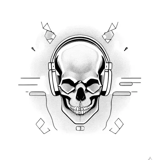 A Skull Wearing A Gaming Headset Surrounded By Geometric Shapes