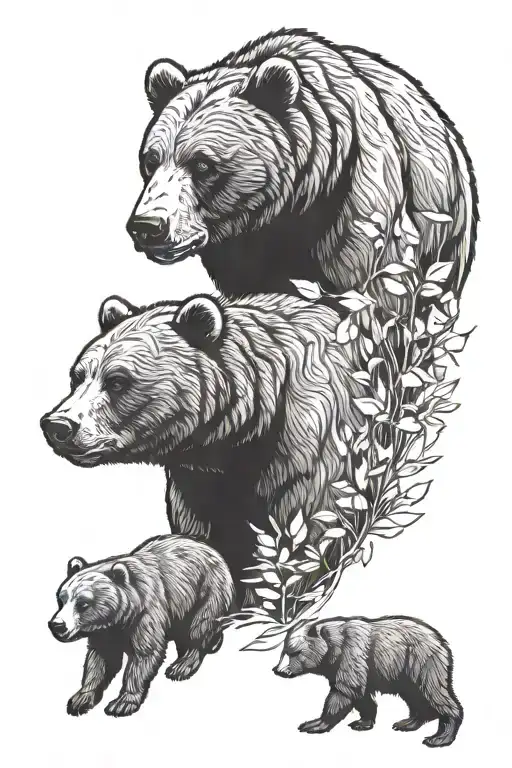 Family Of 2 Adult Bears And 2 Bear Cubs