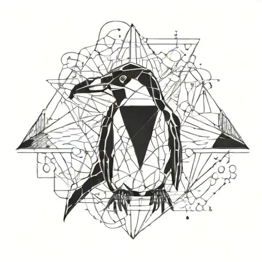 Abstract Geometric Penguin Design Incorporating Drawing Elements
