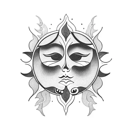 Sun And Moon With Flower