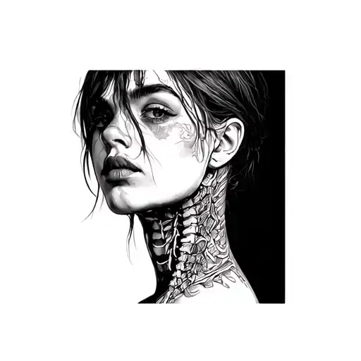 Ribs On The Side Of The Girl On A Black Background