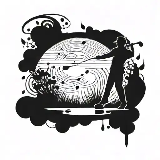 A Silhouette Of A Professor Playing Golf With Musical Notes Floating Around