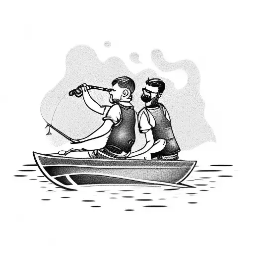 A Tattoo Of A Father And Son Fishing On A Boat