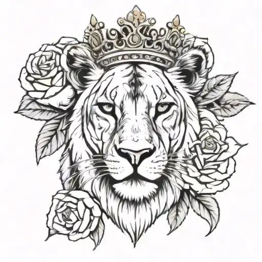 Lioness Wearing A Crown With Roses