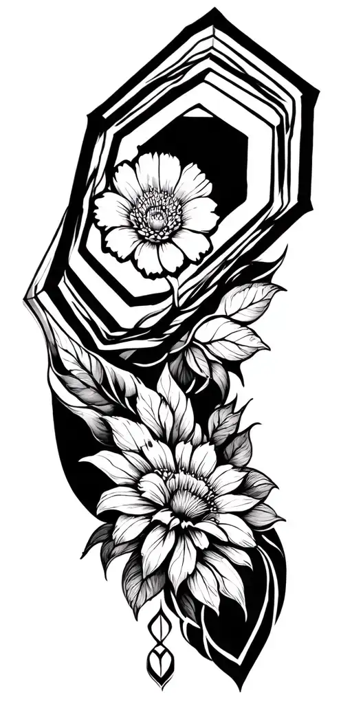 Octagon Tattoo Black White