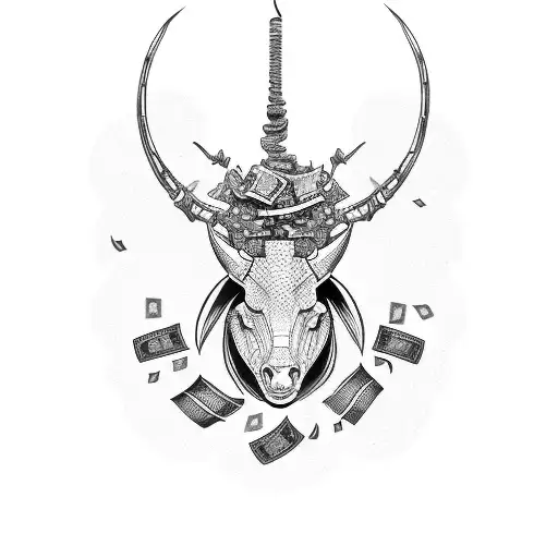 A Mechanical Cervidae Surrounded By Stacks Of Money
