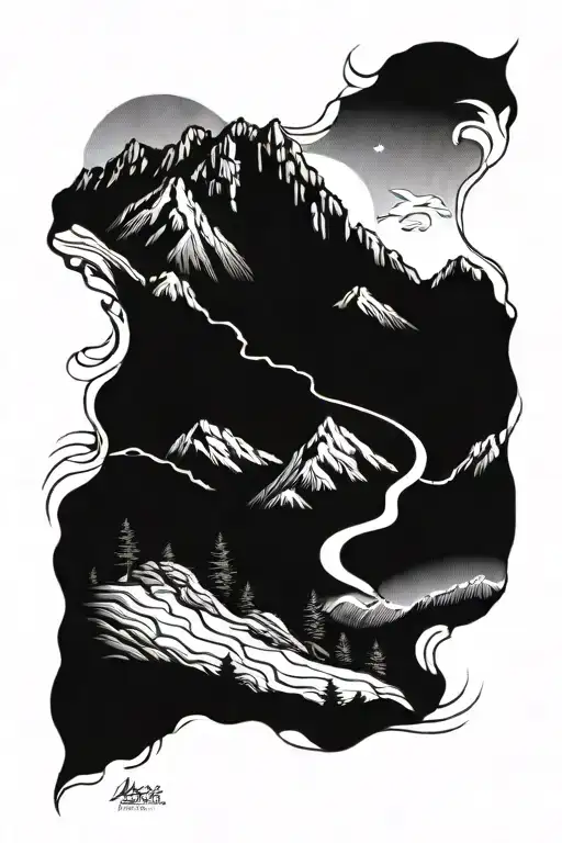 Mountain Landscape With Hiking Trail Winding Through It