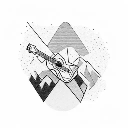 A Silhouette Of A Person Playing A Guitar On Top Of A Mountain Peak At Sunset