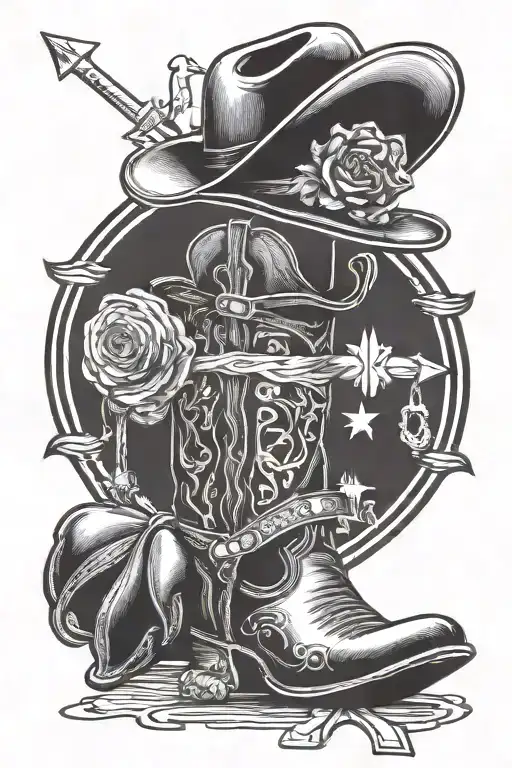 Cross With Cowboy Hat And Boots With Song Lyrics