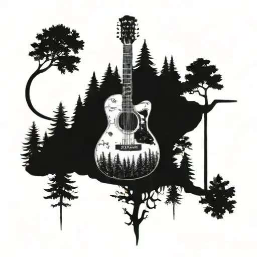 A Guitar Merging With A Forest Landscape