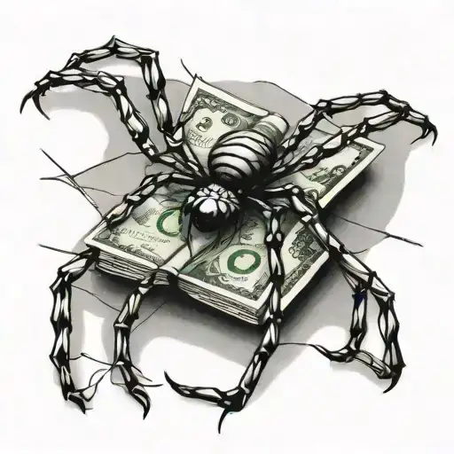 A Spider Weaving A Web Around A Stack Of Money