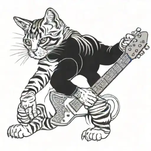 A Muscular Cat Playing A Guitar In A Dynamic Pose