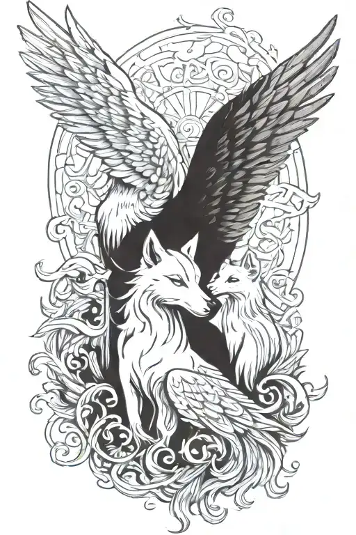 Angel And Wolf And Phoenix