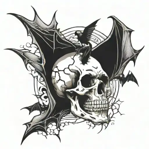 Skull With Bats Flying Out