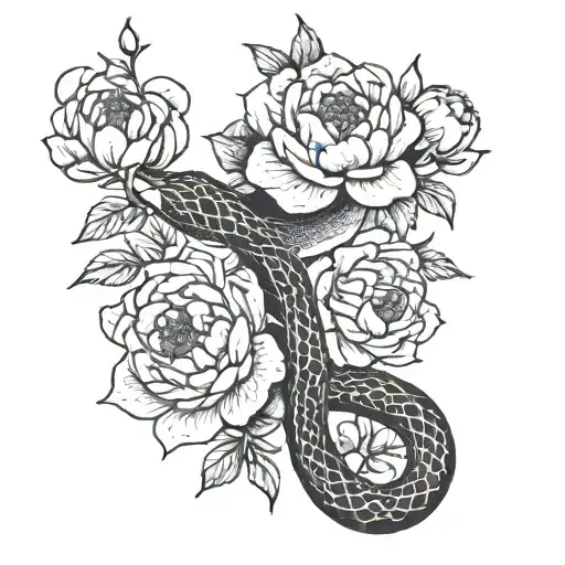 Snake With Peonies