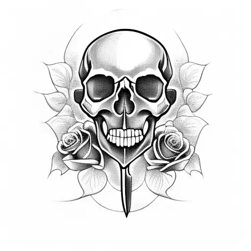 Skull With Roses And Knife