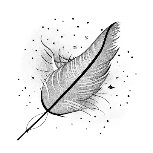 A Feather Falling From The Sky Surrounded By Stars