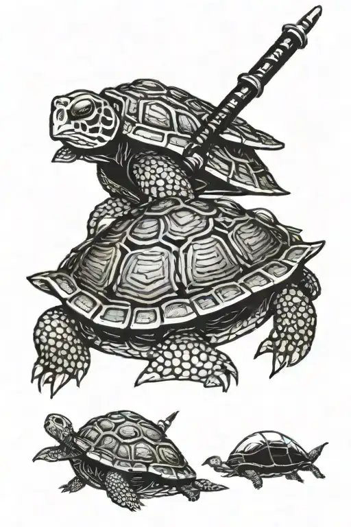 Turtle With A Ronin Helmet On Her Back