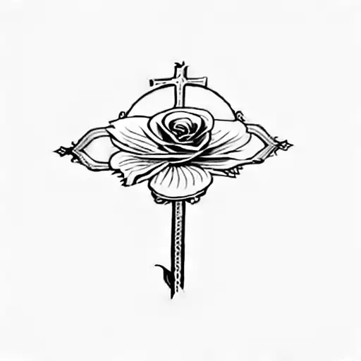 A Cross With A Rose And Faith