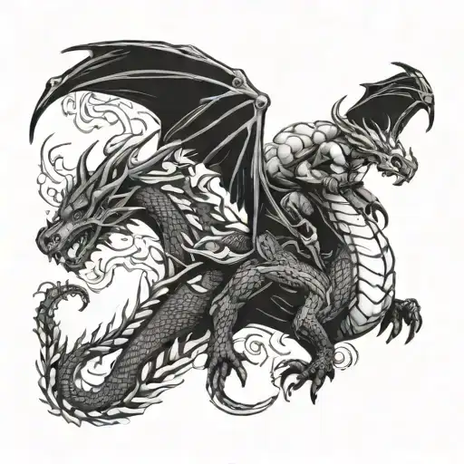 2 People Riding A Dragon Flying