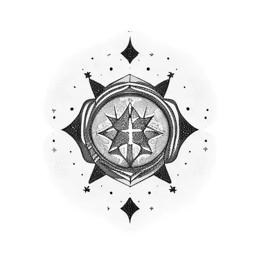 A Blackwork Tattoo Of A Car With Stars And Galaxies Inside