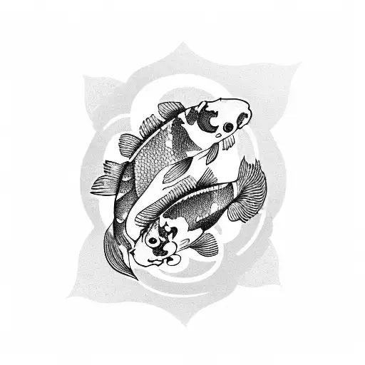 Koi Fish Ying And Yang And Flowers