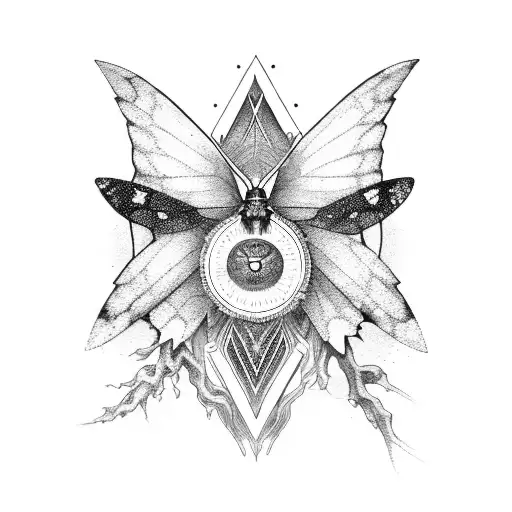 Gothic Architecture Elements With A Moth In The Middle And Moon Phases Going Outwards