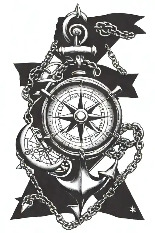 Compass Chained Anchor Hanging