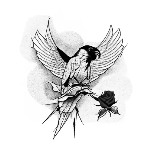 Raven Perched On A Blood Red Rose