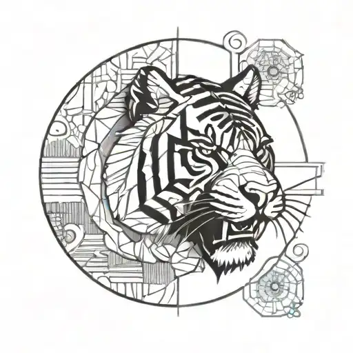 A Geometric Tiger Design Incorporating Elements Of Chicago Architecture